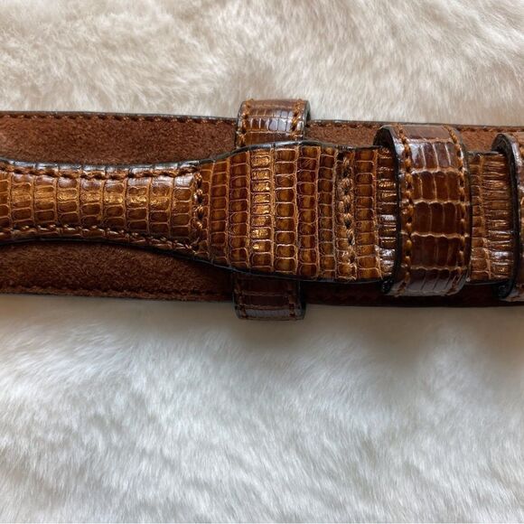 Rochester Big and Tall Brown Genuine Lizard and Suede Leather Belt - Picture 8 of 13